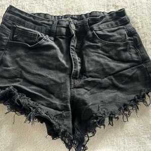 KanCan Charcoal Frayed Hem Jean Shorts